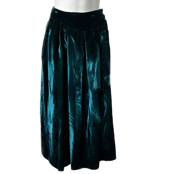VTG VICTOIRE Skirt Velvet Dark Turquoise Shimmery Union Made Size 6 Soft Lined - Picture 1 of 6